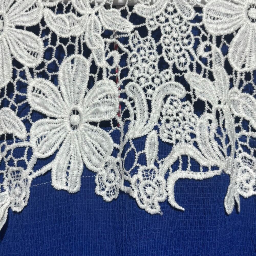 Umgee Womens Medium M Royal Blue Crochet Floral Lace Balloon Sleeve Boho Blouse - Picture 4 of 10